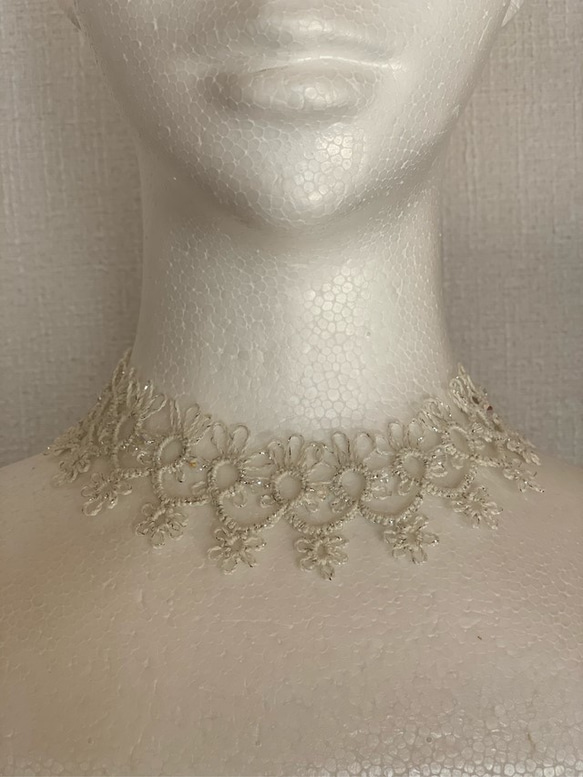♥️【4way】ブライダル（ウエディング）チョーカー・ネックレス☆タティングレース／スワロ★白・ホワイト 6枚目の画像