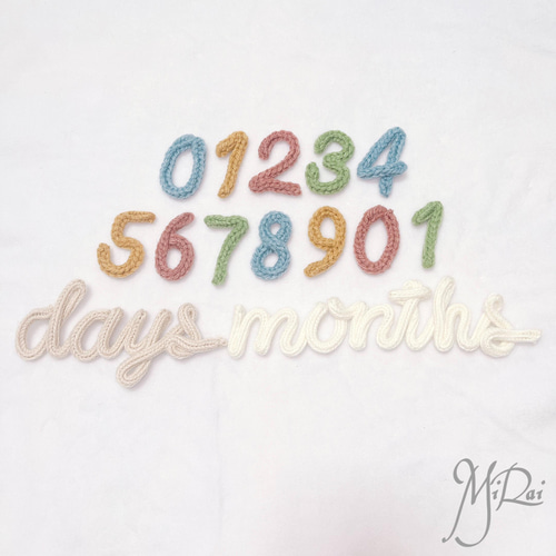 ウールレター 6cm数字(012345678901) & days months 月齢フォト 百日