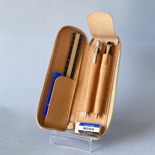 2本挿し】大人のシンプルペンケース 筆箱 ヌメ革 【イタリアンレザー