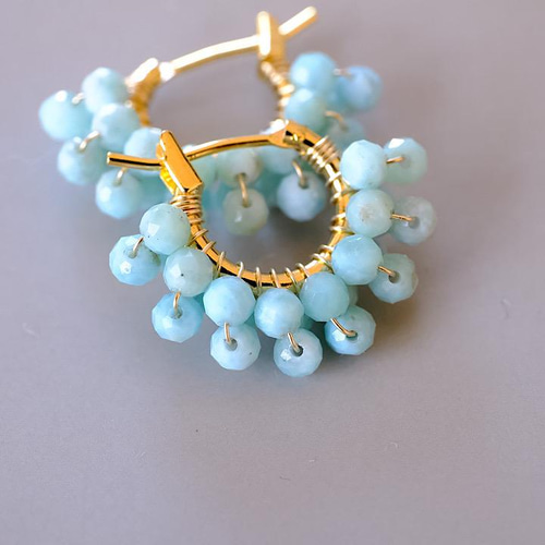 ラリマー3連フープピアス/イヤリング・樹脂フープピアス ピアス 
