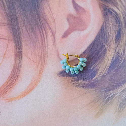 ラリマー3連フープピアス/イヤリング・樹脂フープピアス ピアス 