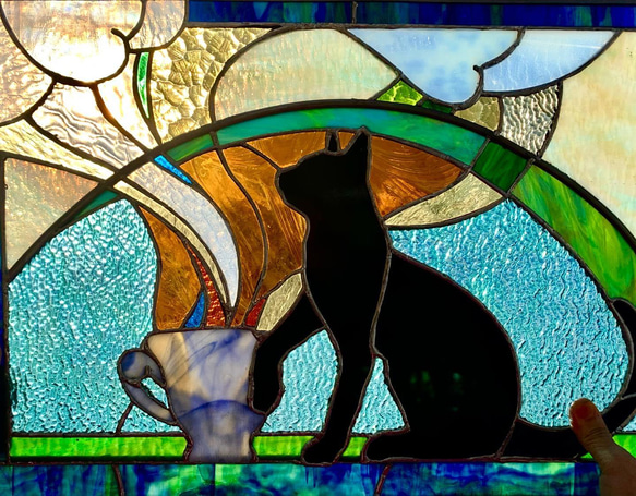 ステンドグラス パネル制作 黒猫珈琲店＃3 猫の日 creema限定販売