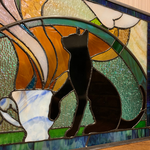 ステンドグラス パネル制作 黒猫珈琲店＃3 猫の日 creema限定