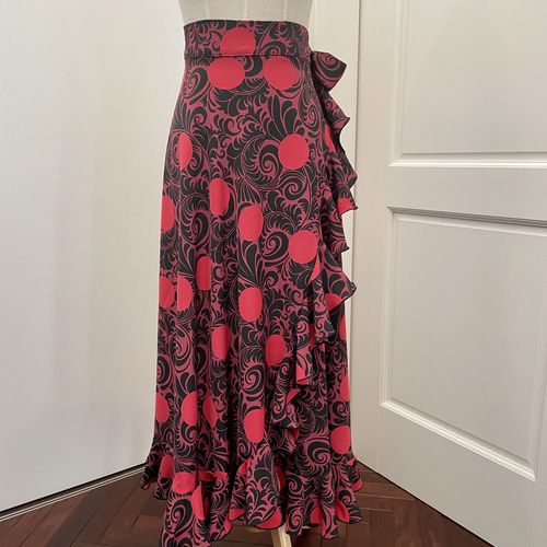 フラメンコ用✨巻きスカート フラメンコ 巻きスカート ローズ×アラベスク レッド FMS-14 : emika