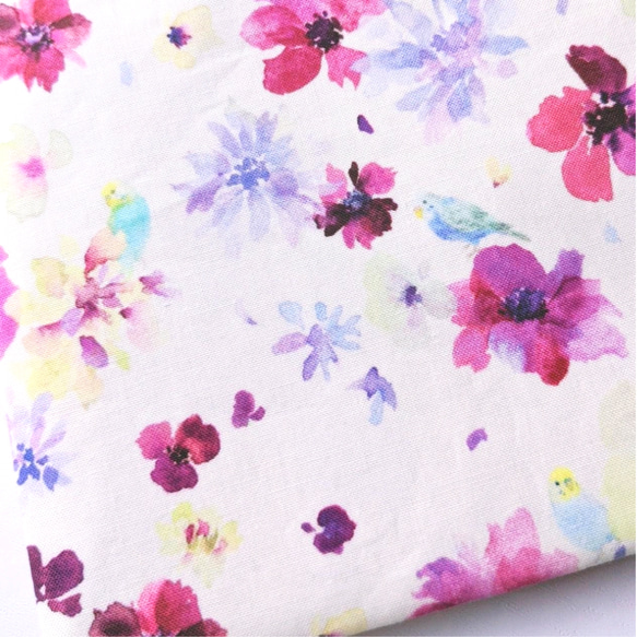 花柄とインコのリボン付きポーチ✿内ポケット＆外ポケット　セキセイインコ　 5枚目の画像