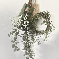 香り立つ無農薬 ユーカリとかすみ草スワッグ おまけローズマリーの