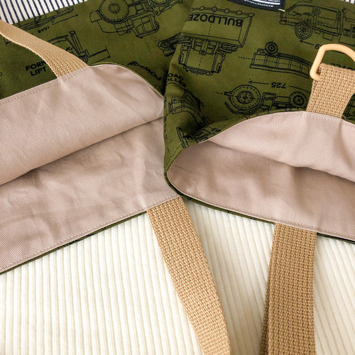 名入れ／入学入園に♪働く車×ヒッコリーのレッスンバッグ&シューズ