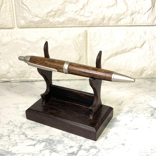 ウエンジの刀掛台形万年筆架台（二本掛け）売約済み ペンケース 彩り