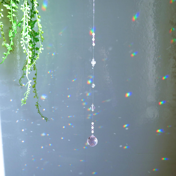 アメジスト＆ローズクォーツ　天然石×スワロスフキーサンキャッチャー　ロザリンピンク　20mm　 3枚目の画像
