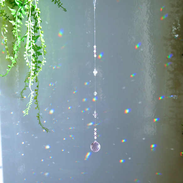 アメジスト＆ローズクォーツ　天然石×スワロスフキーサンキャッチャー　ロザリンピンク　20mm　 5枚目の画像