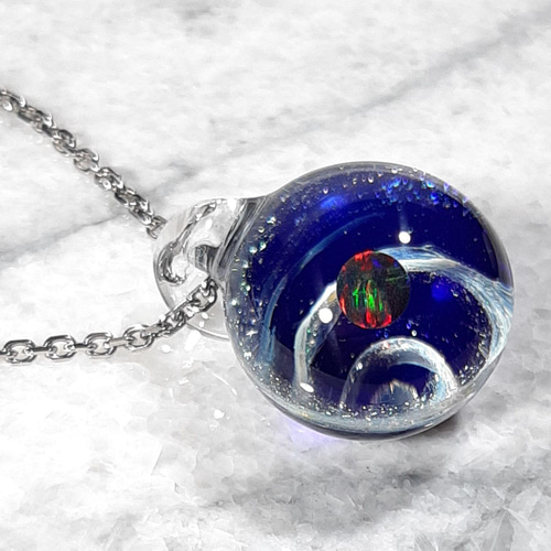 ガラスの小宇宙 ブラック(RGB)オパール ペンダント Yasuda Glass
