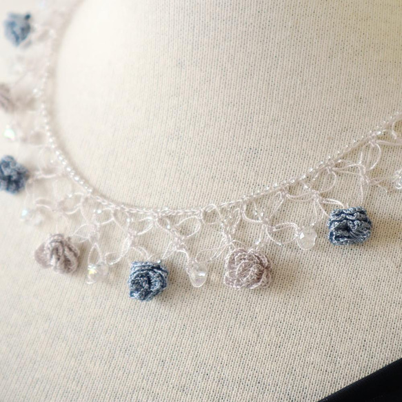 OYA crochet 45cm Necklace [ROSE Crystal] Ice Gray 第2張的照片