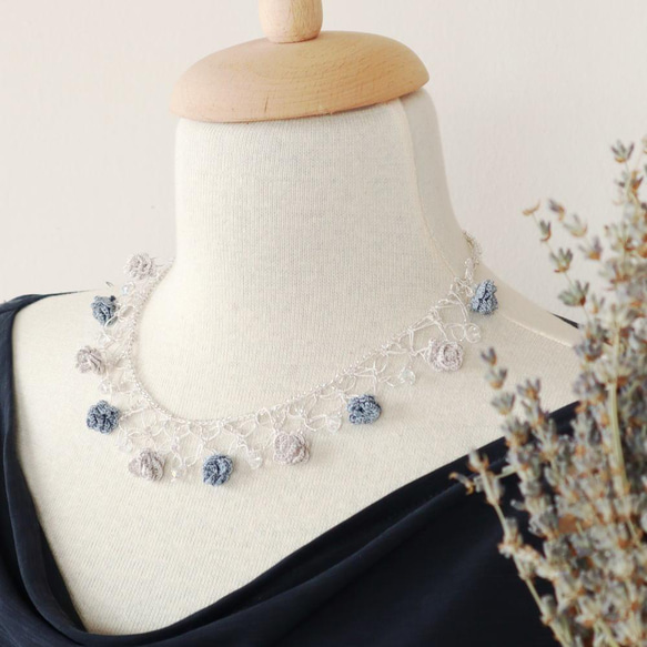 OYA crochet 45cm Necklace [ROSE Crystal] Ice Gray 第1張的照片