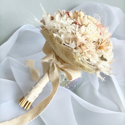 ❁くすみピンクなナチュラリーブーケ　ブライダルブーケ　ドライフラワー　プリザーブドフラワー　結婚式　ブーケ 9枚目の画像