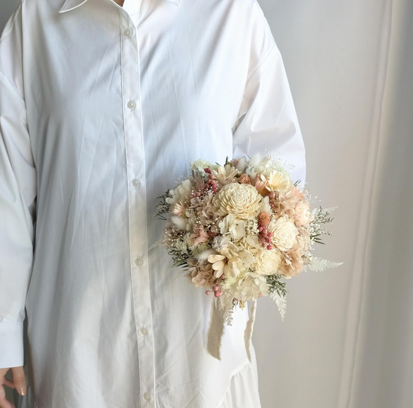 ❁くすみピンクなナチュラリーブーケ　ブライダルブーケ　ドライフラワー　プリザーブドフラワー　結婚式　ブーケ 11枚目の画像