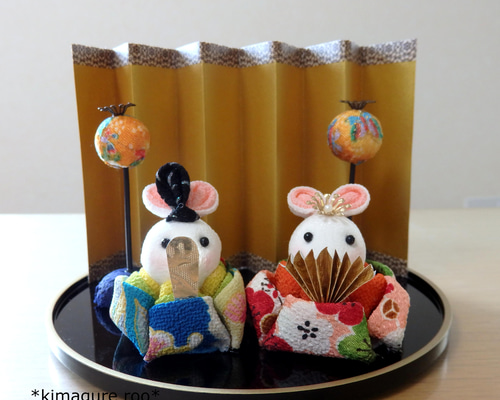 桃の節句　ひな祭り　つまみ細工　うさぎ雛飾り うさぎのおひなさま ひなまつりに飾りたくなる つまみ細工