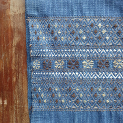 タイの手織りストール/1点もの/藍段染め×グレー(黄・茶)/草木染め/ カレン族/  コットン/ ショール 3枚目の画像