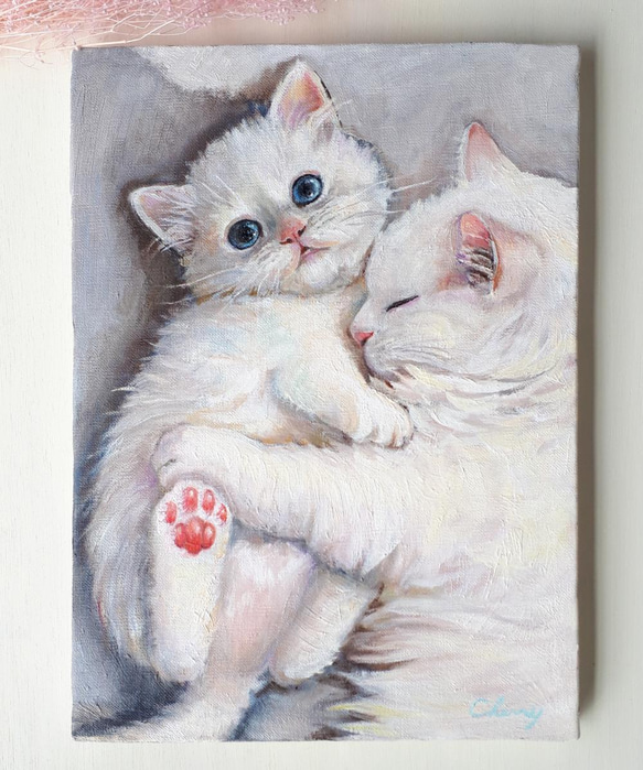 白猫親子 マンチカン 絵画 チェリー Cherry 通販 13462118