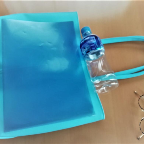 ターコイズブルー色のふわりトートバッグ（L）「Creema限定」 トート