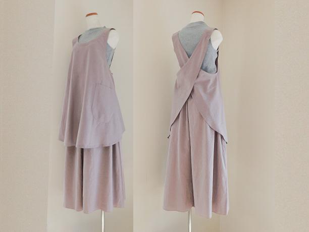 シンプル優等生のバッククロスエプロン・コットンリネン[グレイッシュラベンダー]