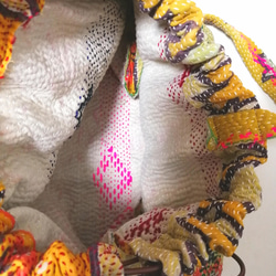 KANTHA QUILT 巾着　bag №KQ22002 orange  ラリーキルト インド　古布 3枚目の画像