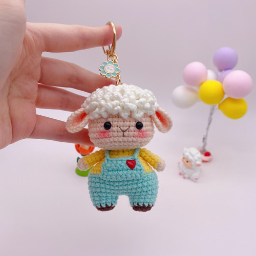 受注作製】ひつじA あみぐるみ ハンドメイド キーホルダー付
