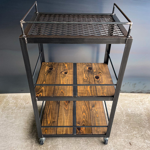 アイアンキッチンワゴン［リベット］カート　キャスター付　アイアン家具 アイアンキッチンワゴン［ver.鉄網］キャスター付