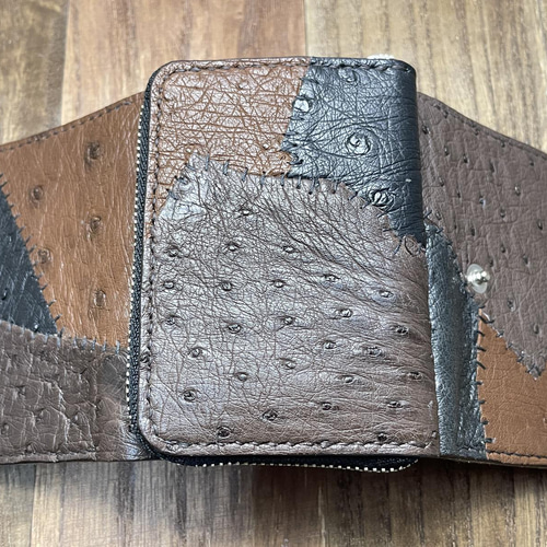 つぎはぎオーストリッチ革の三つ折りミニ財布 その他ミニ財布