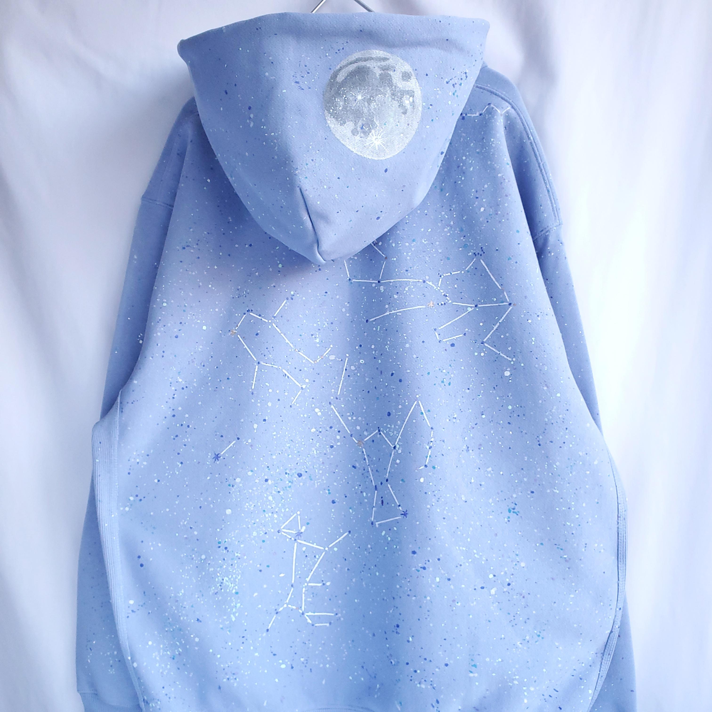 受注製作 手描き 蓄光星見人の天体観望パーカー men's