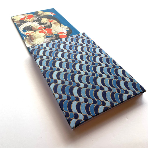 群鶏』 葛飾北斎御朱印帳 B5サイズ 見開き御朱印帳 金襴生地 日本画