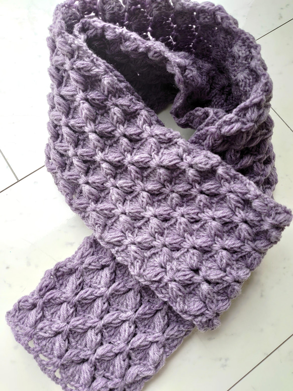 マフラー 手編み バタフライ 紫 1枚目の画像