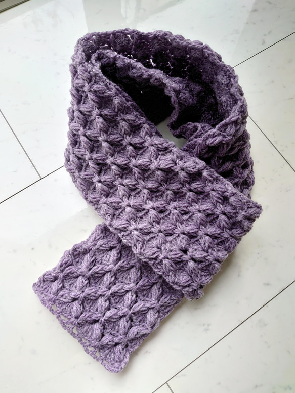 マフラー 手編み バタフライ 紫 2枚目の画像
