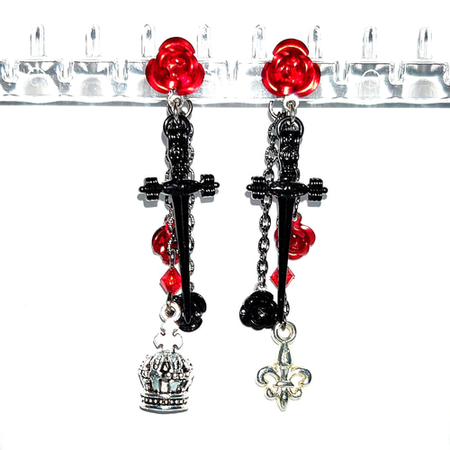 s925刻印 百合 紋章ピアス 両耳 メンズ レディース 焼き付き 