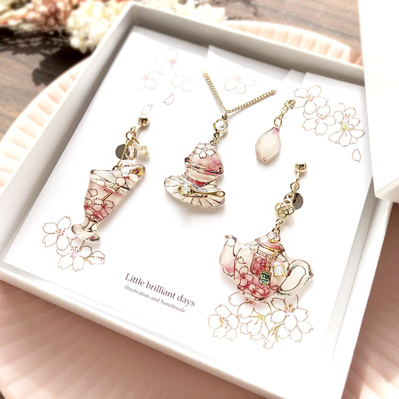 Sakura Teatime Coffret -glass-｜桜コフレ【イヤリング・ピアス&ネックレス】 2枚目の画像