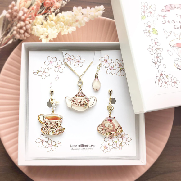 Sakura Teatime Coffret -pink-｜桜コフレ【イヤリング/ピアス&ネックレス】 5枚目の画像