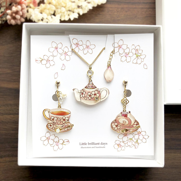 Sakura Teatime Coffret -pink-｜桜コフレ【イヤリング/ピアス&ネックレス】 2枚目の画像