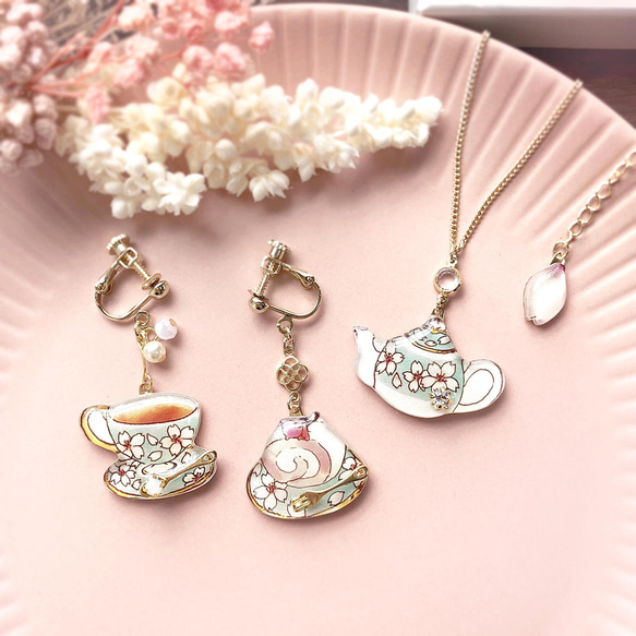 Sakura Teatime Coffret -mint-｜桜コフレ【イヤリング/ピアス&ネックレス】 4枚目の画像