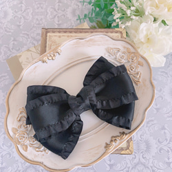 ブラックリボンヘアアクセサリー ビッグダブルリボン 金ふち 黒 ブラック 卒業式 入学式