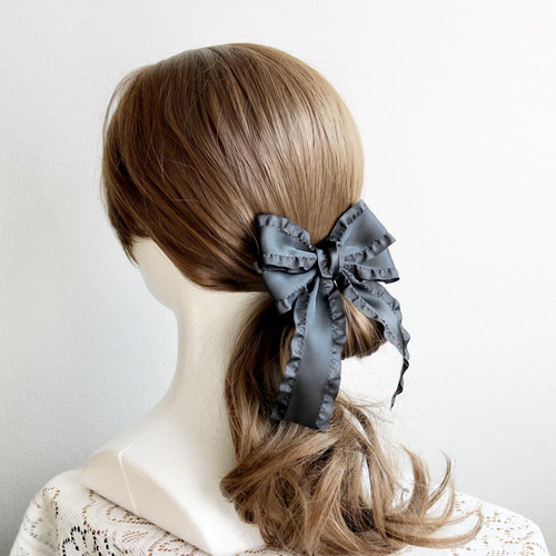 ビッグダブルリボン フリルリボン 黒 ブラック 卒業式 入学式