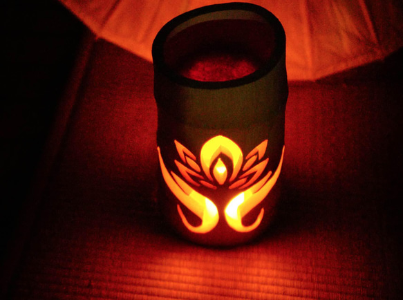 竹灯籠 竹灯り ロウソクの揺らぎ 両面彫り 竹ランプシェイド