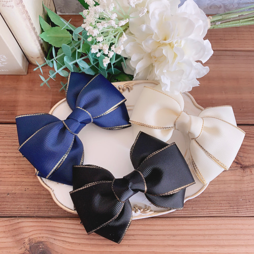 トリプルリボン 金ふち 黒 ブラック 卒業式 入学式 ポニーフック