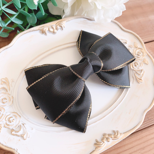 トリプルリボン 金ふち 黒 ブラック 卒業式 入学式 ポニーフック