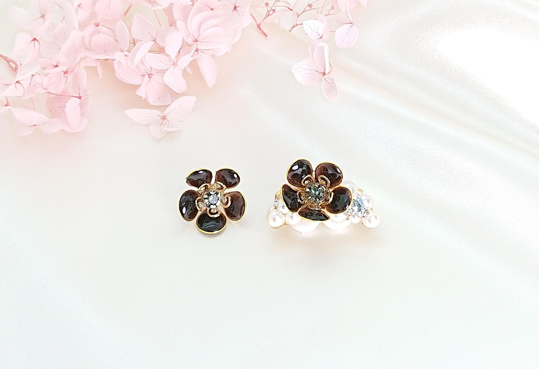 再販まつり✨嬉しい オマケ 付き✨人気  梅 濃茶 艶 梅イヤーカフ 梅イヤリング 梅ピアス 上品 キレイめ 透明感