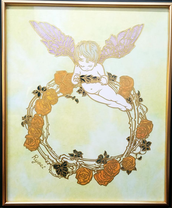 切り絵アート　「天使のフラワーリング」 