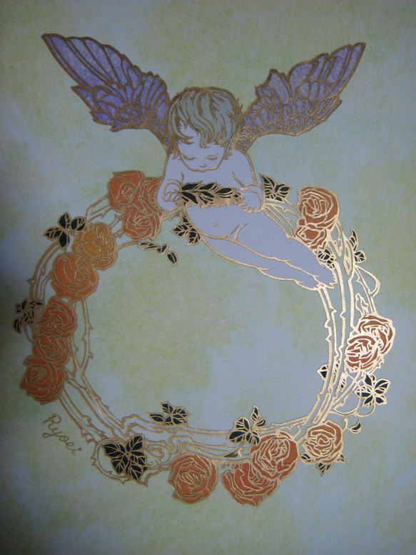 切り絵アート　「天使のフラワーリング」 