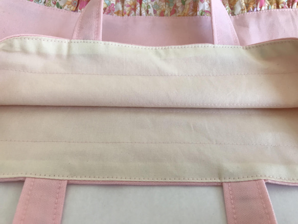 入園入学　花柄　フリル巾着　3点セット　体操着袋　給食袋　コップ袋（お道具袋）　（ナチュラル） 4枚目の画像