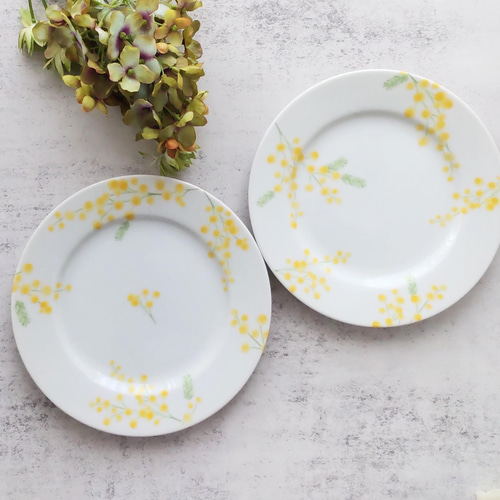   GARDEN MAZE 黄色の皿2枚 廃盤品 ミモザ柄のお皿 2枚セット♡ケーキ皿 中皿 maylily(メイリリー) 通販