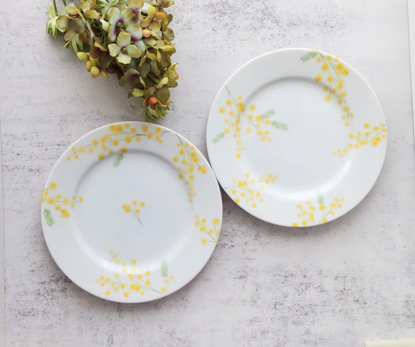 ミモザ柄のお皿 2枚セット♡ケーキ皿 中皿 maylily(メイリリー) 通販