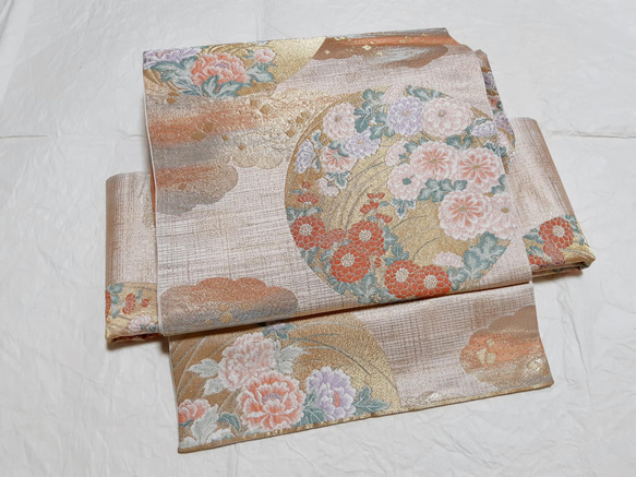 良品】作り帯袋帯リメイク二重太鼓亀甲模様花柄刺繍