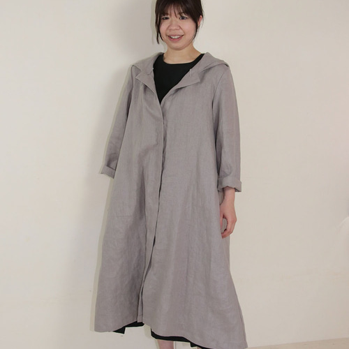 フード付きリネンコート グレージュ スプリングコート 自然堂 通販